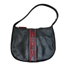 Black Leather Shoulder Bag Purse Red Western Design Small Southwestern Boho